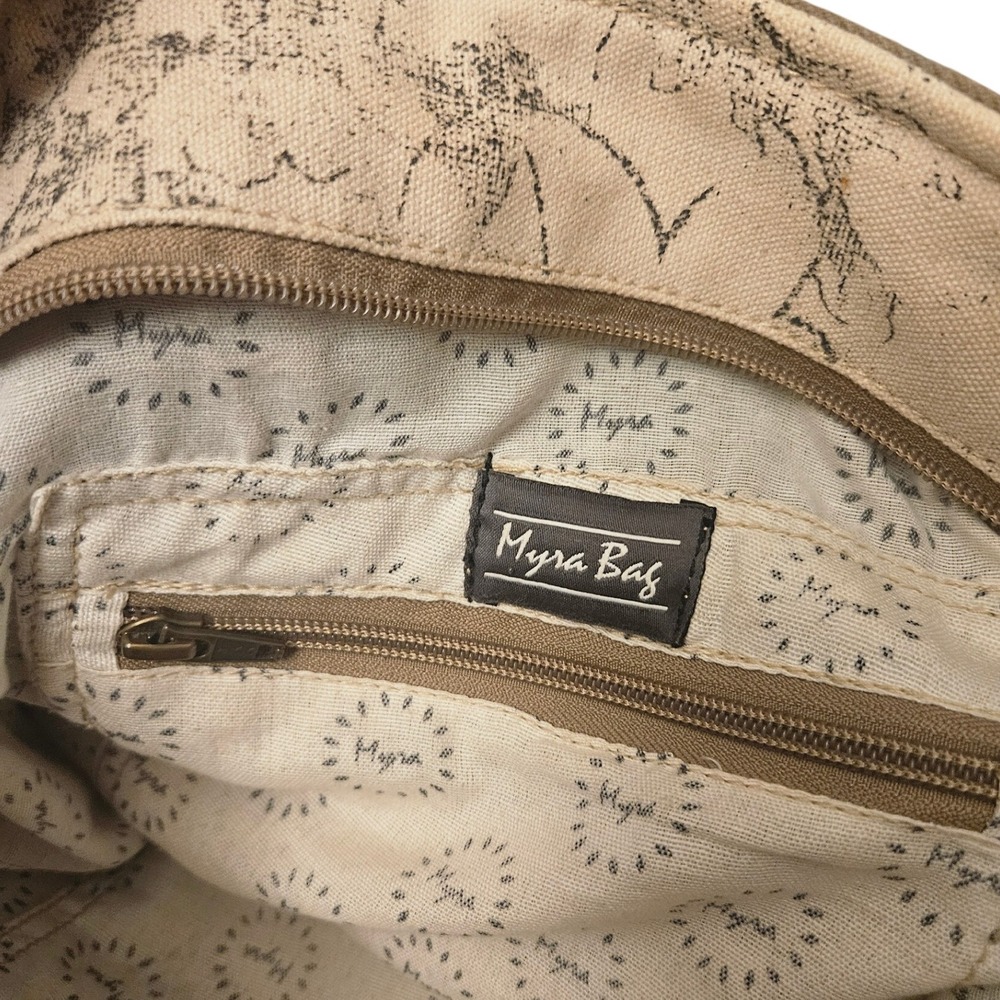 Myra Bag Canvas & Leather Tote Purse | Floral Print Zip Pocket Shoulder Bag Boho - Picture 6 of 7